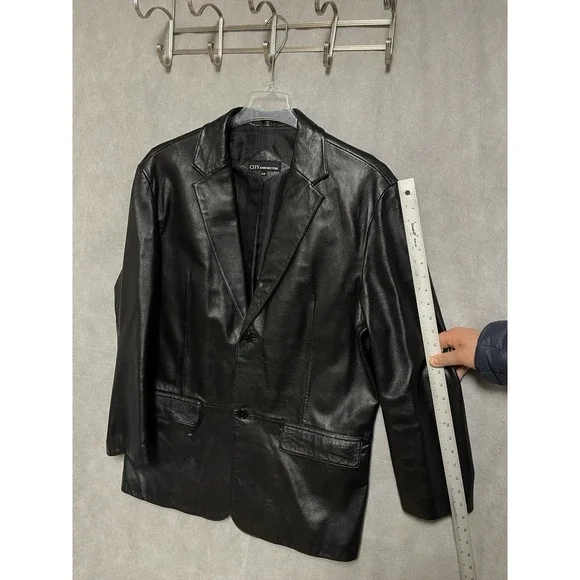 Jones New York Blazer Men 42R 44R Black City Leather Academia Casual Coat Luxury